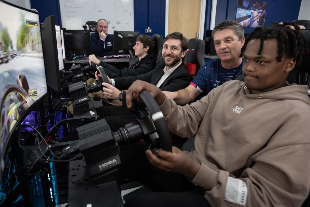 GCS Students using racing gaming rigs
